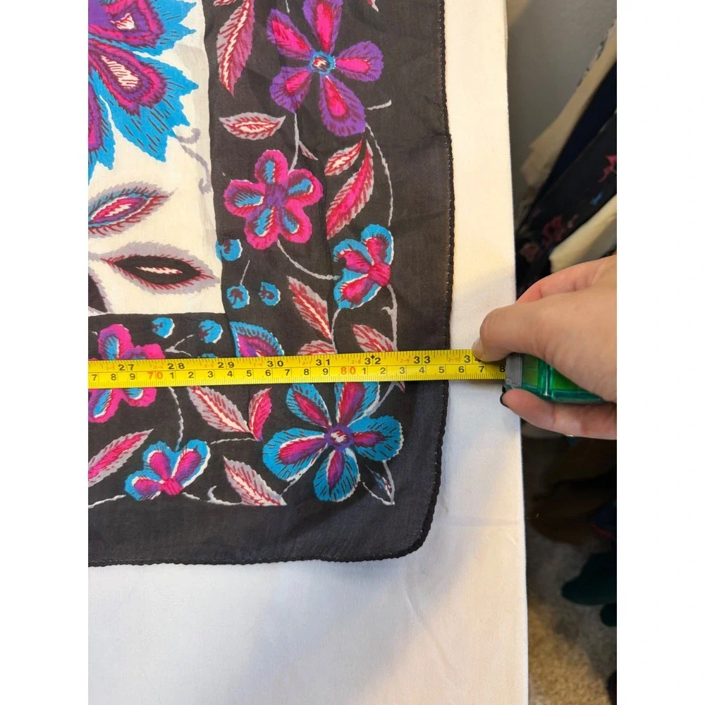 Floral Square Scarf Purple Pink Teal Rayon Boho Headwrap Neck Scarf 33x33